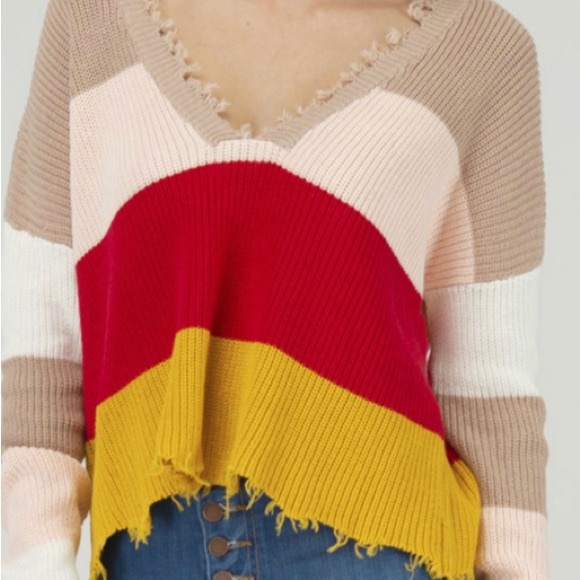 FATE Distressed Color Block Sweater - Picture 2 of 4